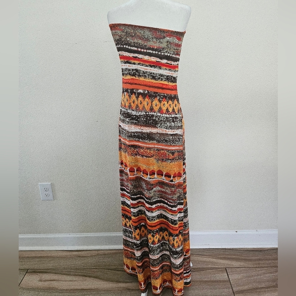 Colorful Tribal Strapless Maxi Dress Chic Casual  Size M. - Picture 8 of 9